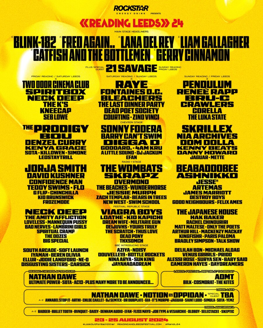Reading and Leeds 2024 Line Up Poster